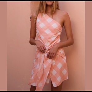 Sabo Luxe NWT Peach Gingham Wrap Mini Dress
